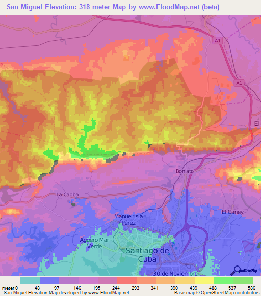San Miguel,Cuba Elevation Map