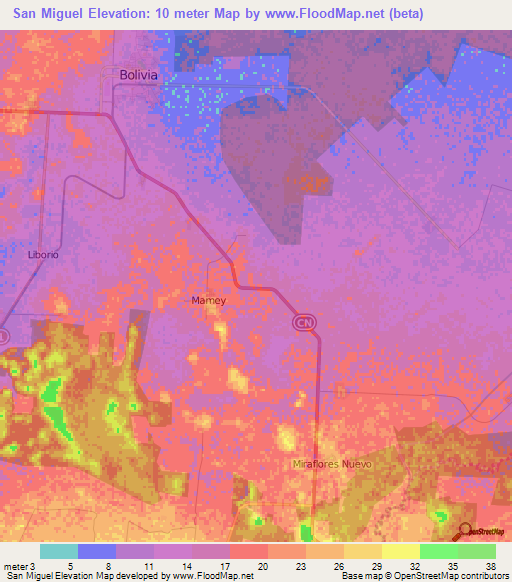 San Miguel,Cuba Elevation Map