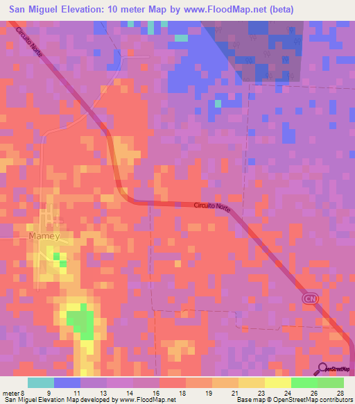San Miguel,Cuba Elevation Map