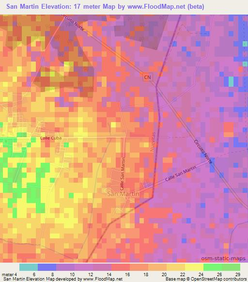 San Martin,Cuba Elevation Map