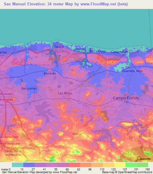 San Manuel,Cuba Elevation Map
