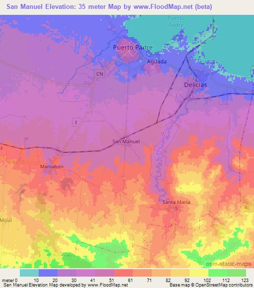 San Manuel,Cuba Elevation Map
