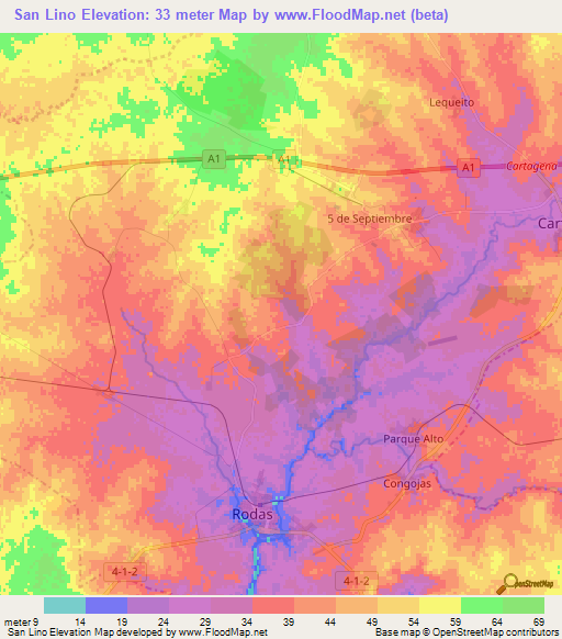 San Lino,Cuba Elevation Map