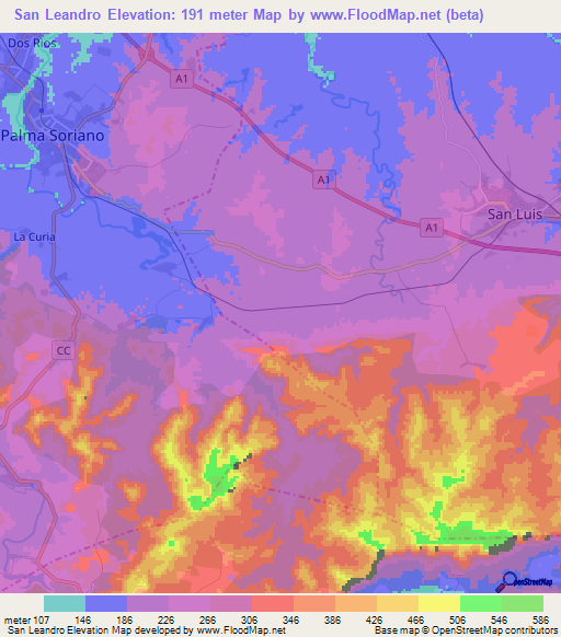 San Leandro,Cuba Elevation Map