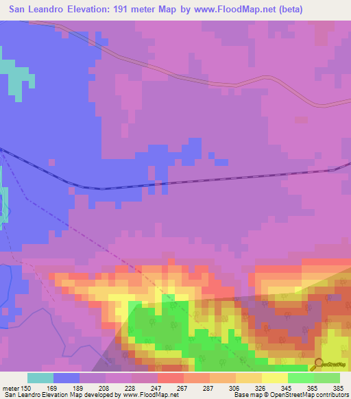 San Leandro,Cuba Elevation Map