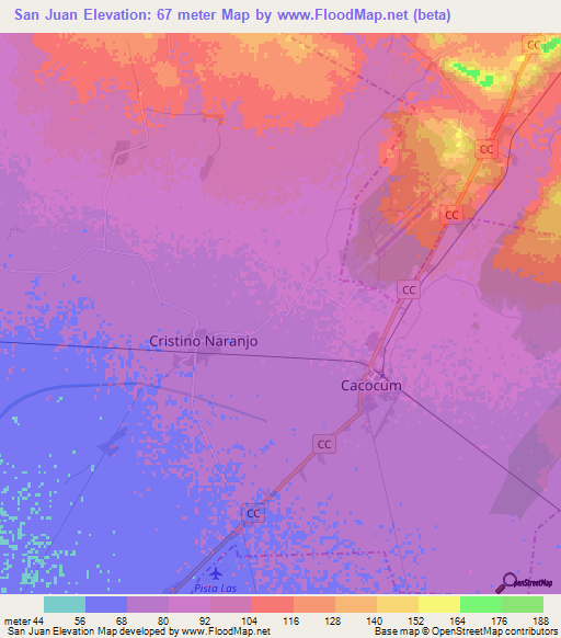 San Juan,Cuba Elevation Map