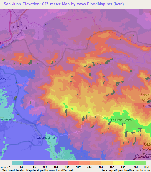 San Juan,Cuba Elevation Map