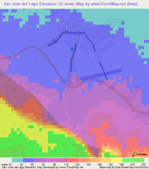 San Jose del Lago,Cuba Elevation Map