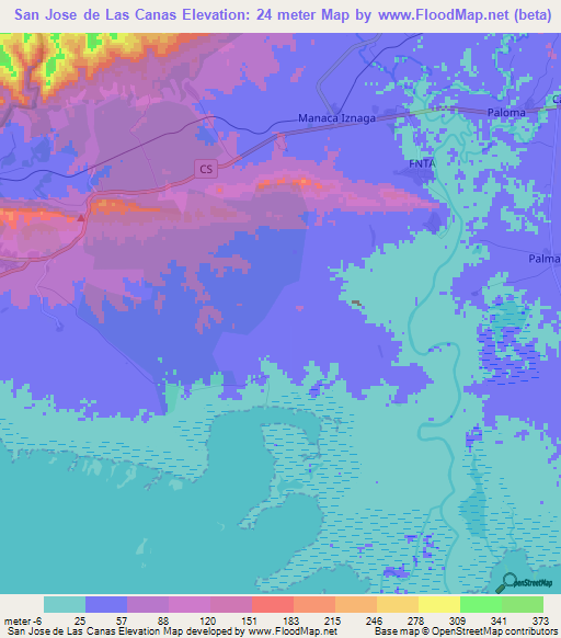 San Jose de Las Canas,Cuba Elevation Map
