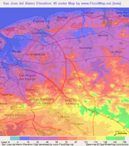 San Jose del Alamo,Cuba Elevation Map