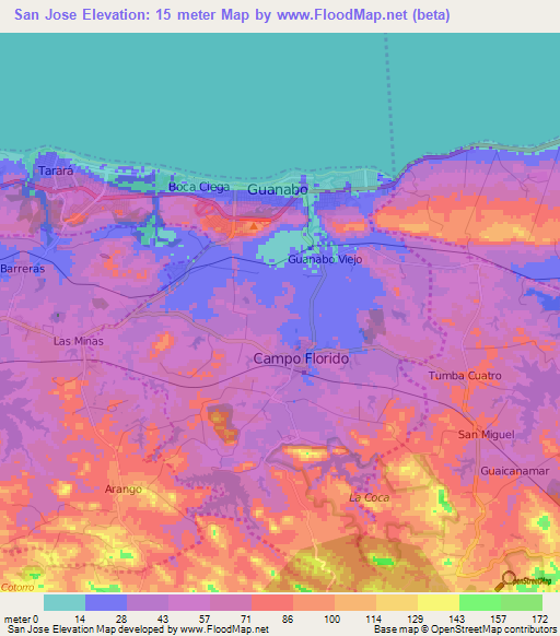 San Jose,Cuba Elevation Map