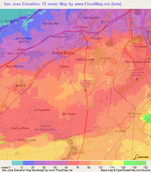San Jose,Cuba Elevation Map