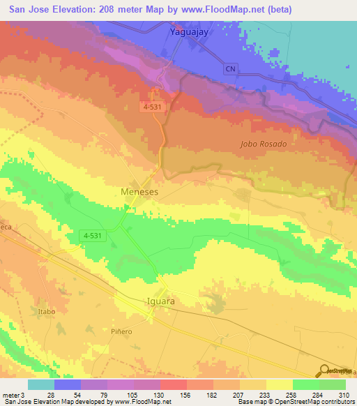 San Jose,Cuba Elevation Map