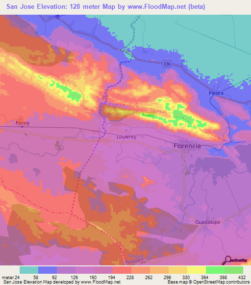 San Jose,Cuba Elevation Map