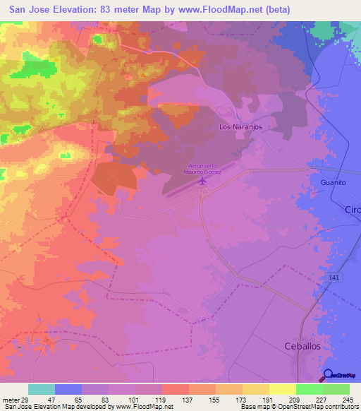 San Jose,Cuba Elevation Map