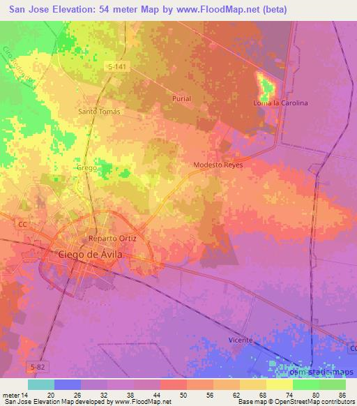 San Jose,Cuba Elevation Map