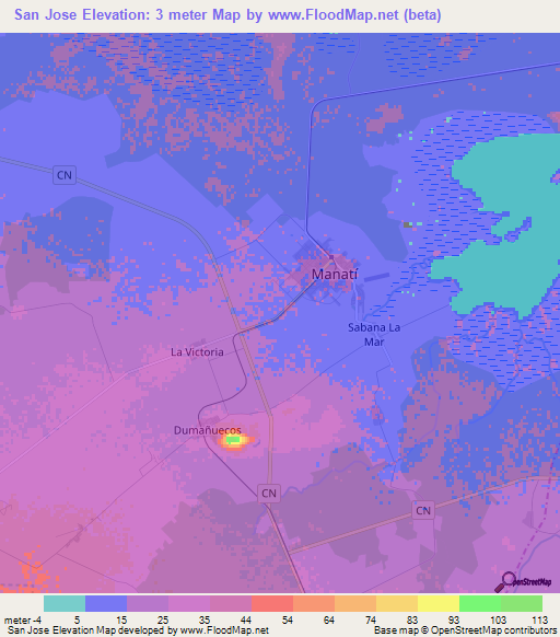 San Jose,Cuba Elevation Map