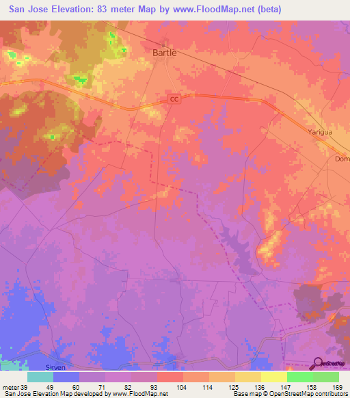 San Jose,Cuba Elevation Map