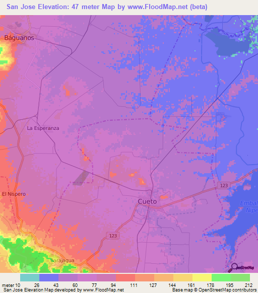 San Jose,Cuba Elevation Map
