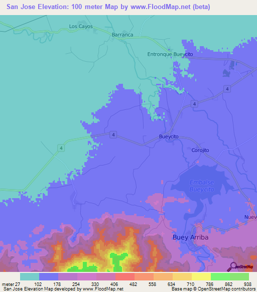 San Jose,Cuba Elevation Map
