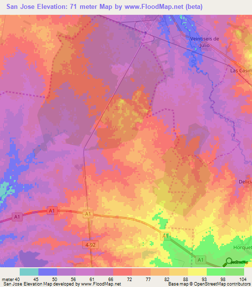 San Jose,Cuba Elevation Map