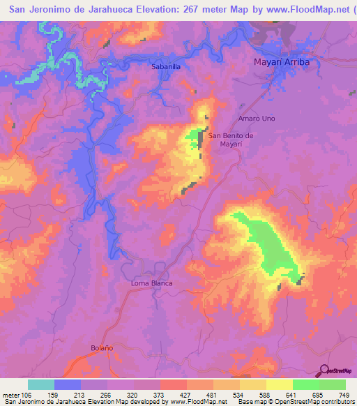 San Jeronimo de Jarahueca,Cuba Elevation Map