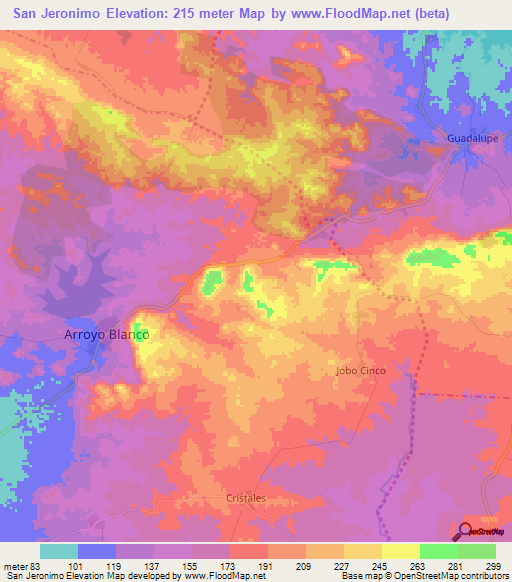 San Jeronimo,Cuba Elevation Map