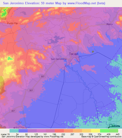 San Jeronimo,Cuba Elevation Map