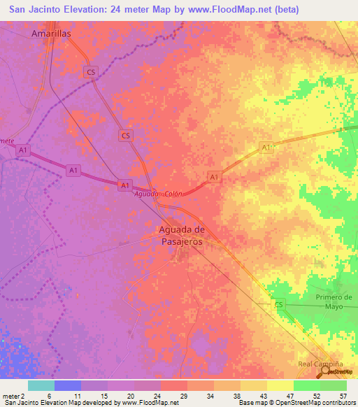 San Jacinto,Cuba Elevation Map