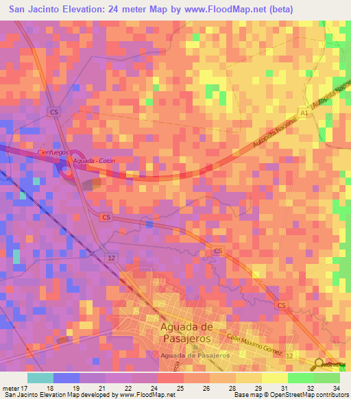 San Jacinto,Cuba Elevation Map