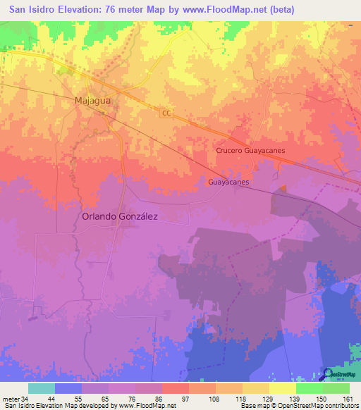 San Isidro,Cuba Elevation Map
