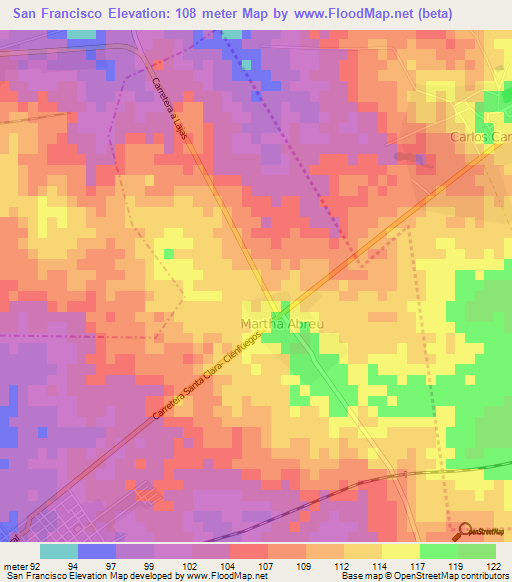 San Francisco,Cuba Elevation Map
