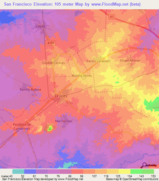 San Francisco,Cuba Elevation Map