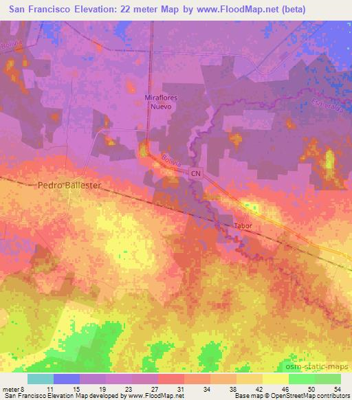 San Francisco,Cuba Elevation Map