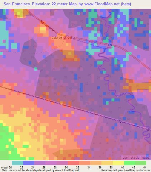 San Francisco,Cuba Elevation Map