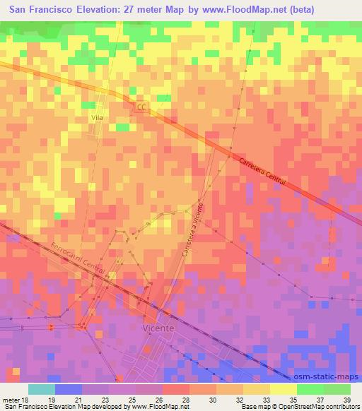San Francisco,Cuba Elevation Map