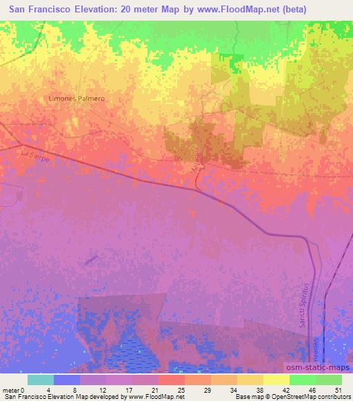 San Francisco,Cuba Elevation Map