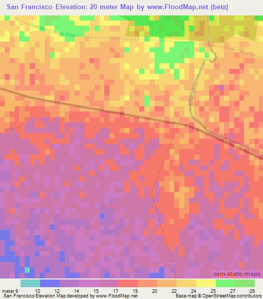 San Francisco,Cuba Elevation Map