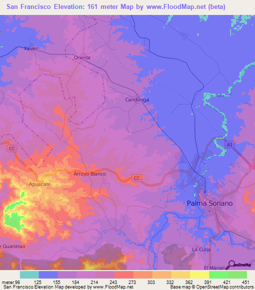 San Francisco,Cuba Elevation Map