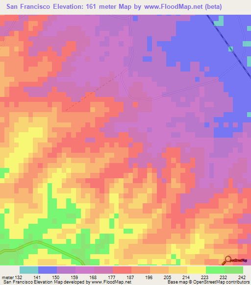 San Francisco,Cuba Elevation Map