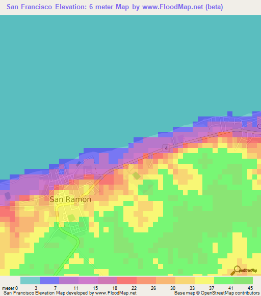 San Francisco,Cuba Elevation Map