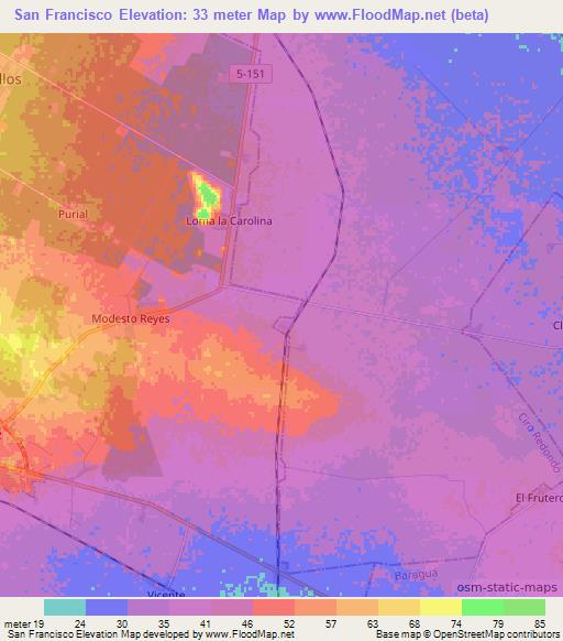 San Francisco,Cuba Elevation Map