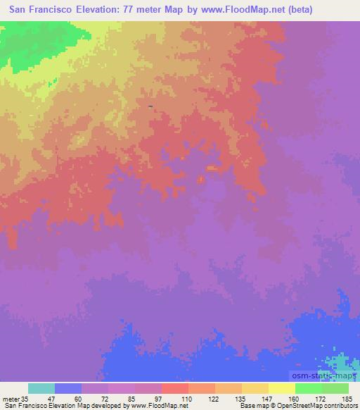 San Francisco,Cuba Elevation Map