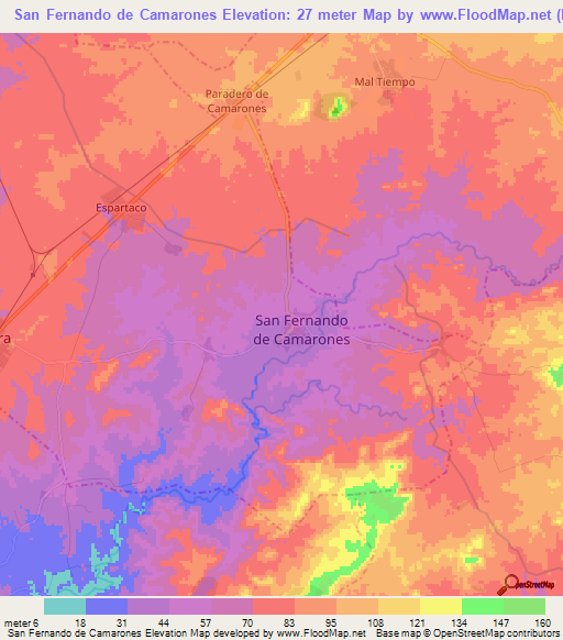 San Fernando de Camarones,Cuba Elevation Map