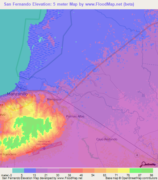 San Fernando,Cuba Elevation Map