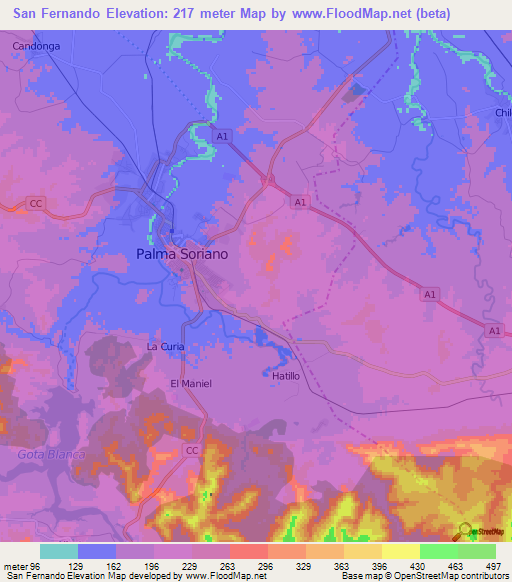 San Fernando,Cuba Elevation Map