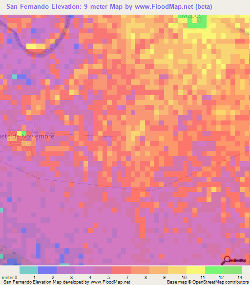 San Fernando,Cuba Elevation Map