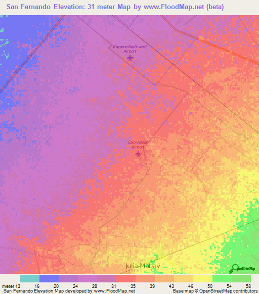 San Fernando,Cuba Elevation Map