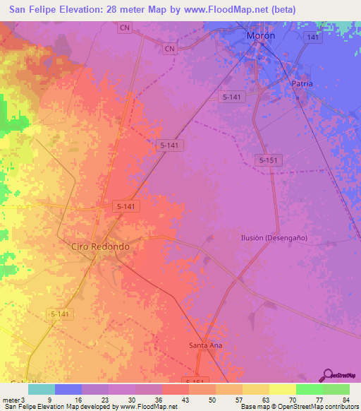 San Felipe,Cuba Elevation Map