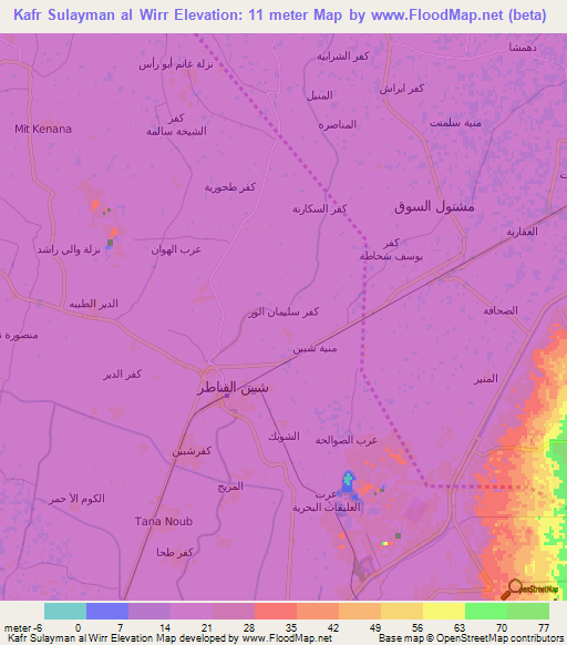 Kafr Sulayman al Wirr,Egypt Elevation Map